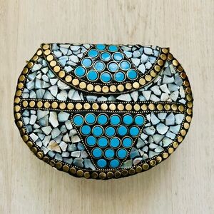 Mosaic Clutch with Turquoise and Gold Accents